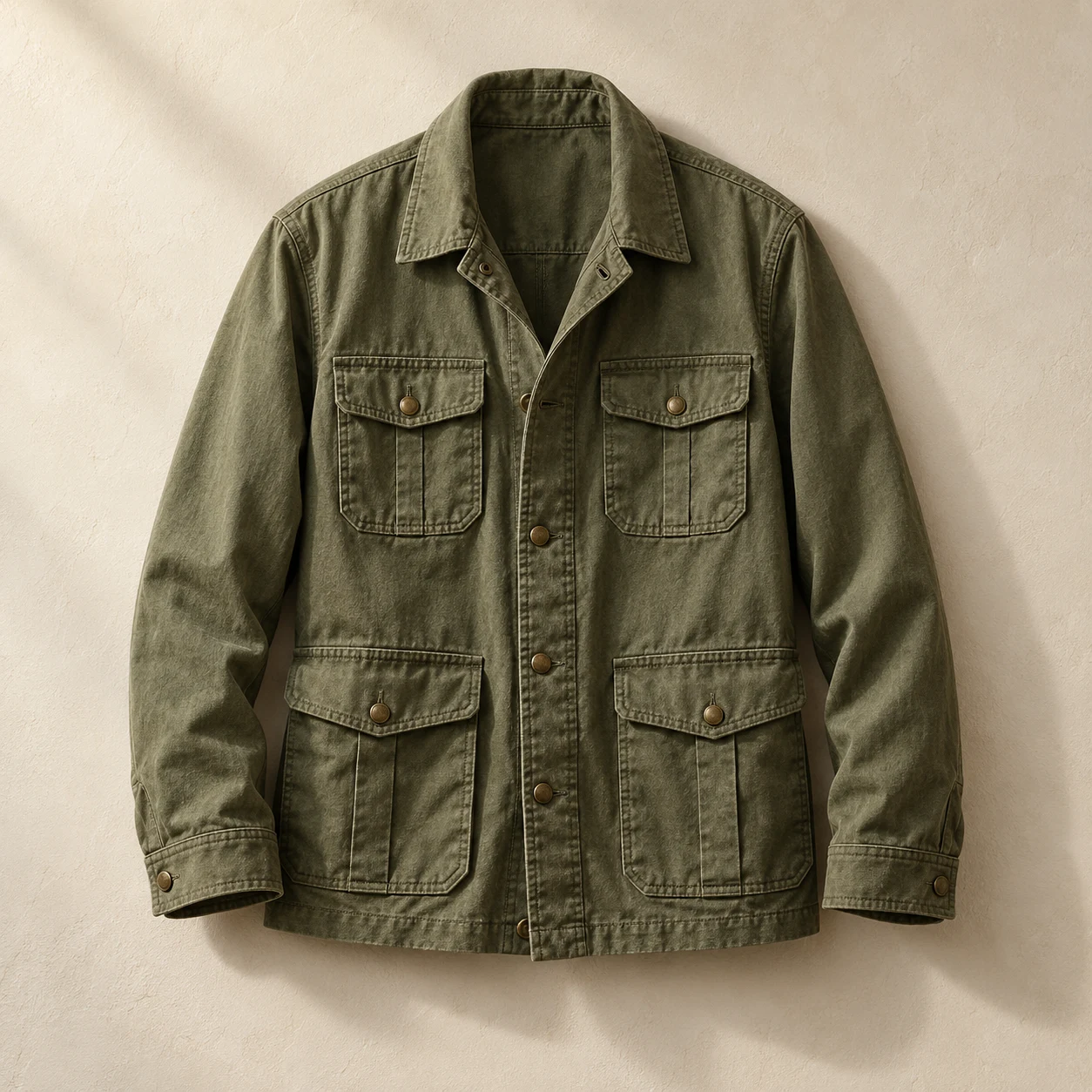 Olive field jacket used in an illustrative clothing website concept